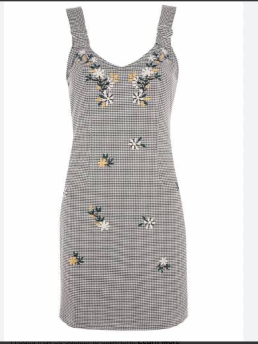 Topshop Gray Gingham Mini Dress with Yellow & White Floral Embroidery